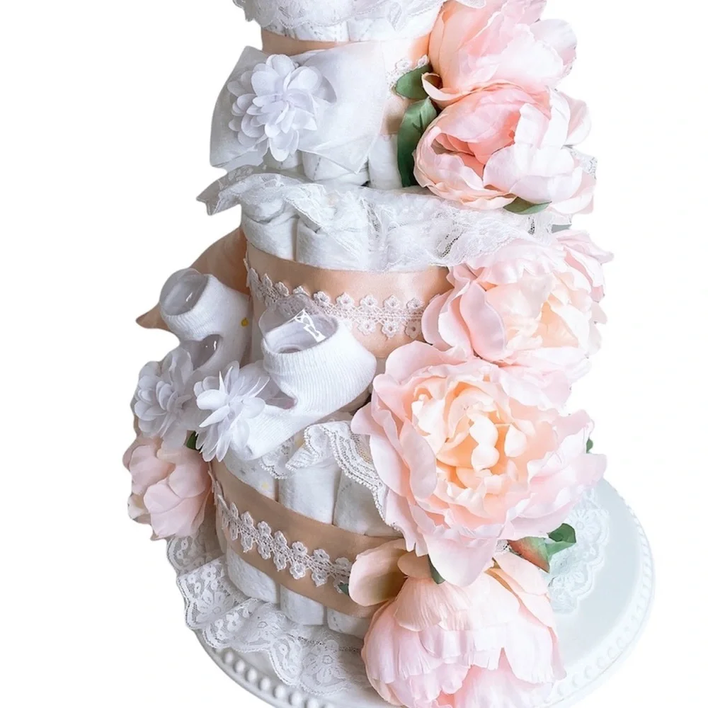 Flowers Diaper Cake, Peonies Diaper Cake